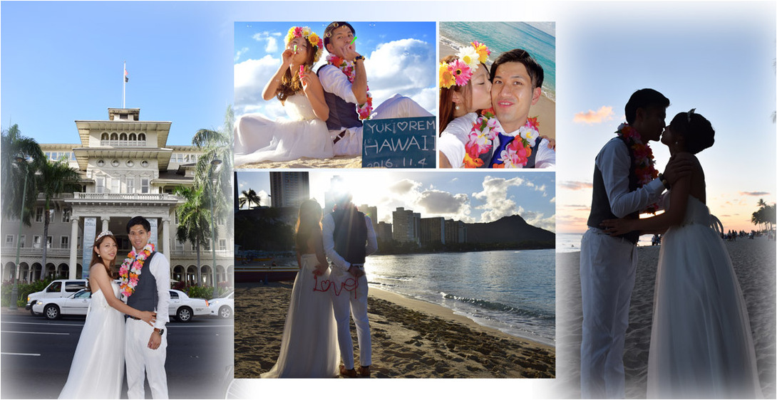 
アルバムは、ハワイでのプロポーズのページから始まり、イタリアでの新婚旅行、挙式当日の様子を収めボリューム感ある内容となっています。2頁目：結婚式アルバム