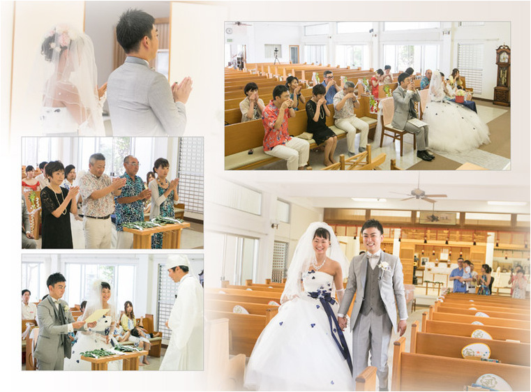 ハワイといえば教会挙式のイメージですが、あえての和のスタイルがとても新鮮ですね。4頁目：結婚式アルバム