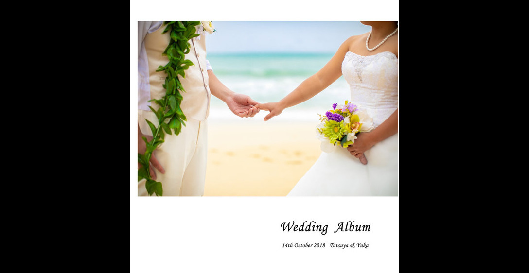こちらはハワイビーチ撮影・ロケーション撮影のアルバムです。1頁目：結婚式アルバム