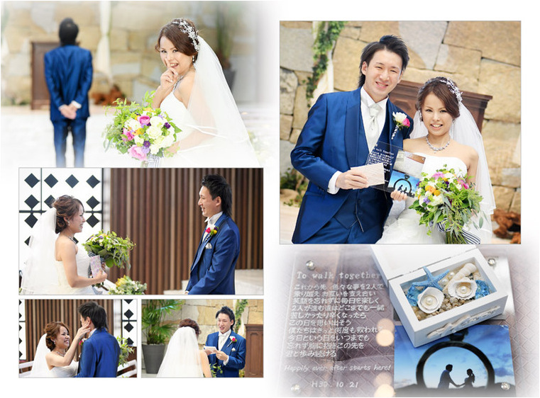 式場は静岡市にある LAPIS AZUR(ラピスアジュール) にて。2頁目：結婚式アルバム