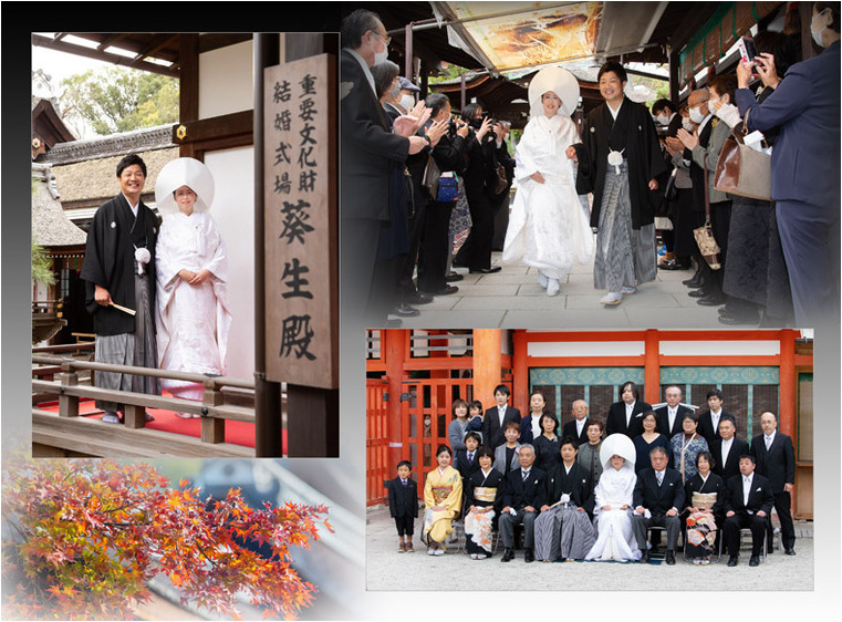 花嫁行列はロケーションを活かし縦いっぱいに大きく写真を配置しました。4頁目：結婚式アルバム
