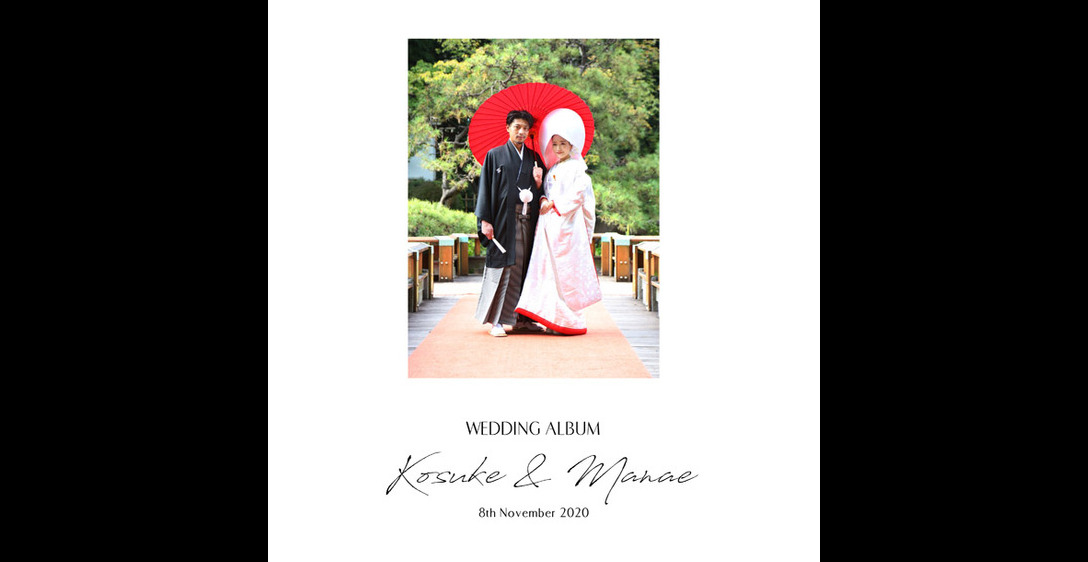 前撮りと挙式披露宴の2冊ご注文いただきました。1頁目：結婚式アルバム