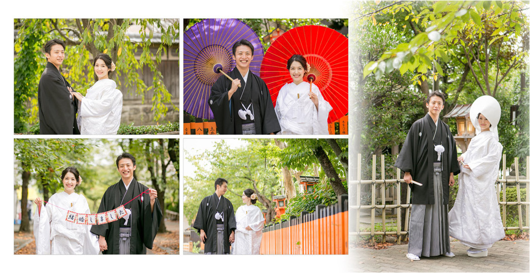 洋装はガラリと雰囲気を変え、京都植物園にて。3頁目：結婚式アルバム