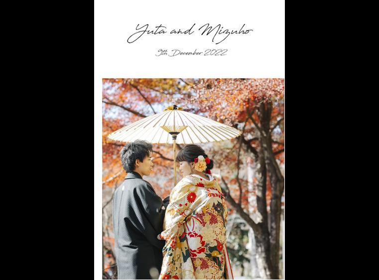 和装と洋装のロケーション撮影のアルバムです。1頁目：結婚式アルバム