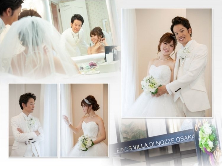 
結婚式場はアイネスヴィラノッツェ大阪。2頁目：結婚式アルバム