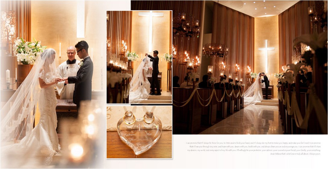 そんな式場の雰囲気がわかる写真は大きく配置してあります。4頁目：結婚式アルバム