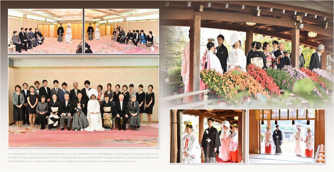 披露宴は神楽坂にあるフレンチレストラン、ラリアンスで。4頁目：結婚式アルバム