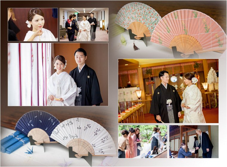 場所を移し岡山国際ホテルでの披露宴はウェディングドレスにティアラでご入場。6頁目：結婚式アルバム