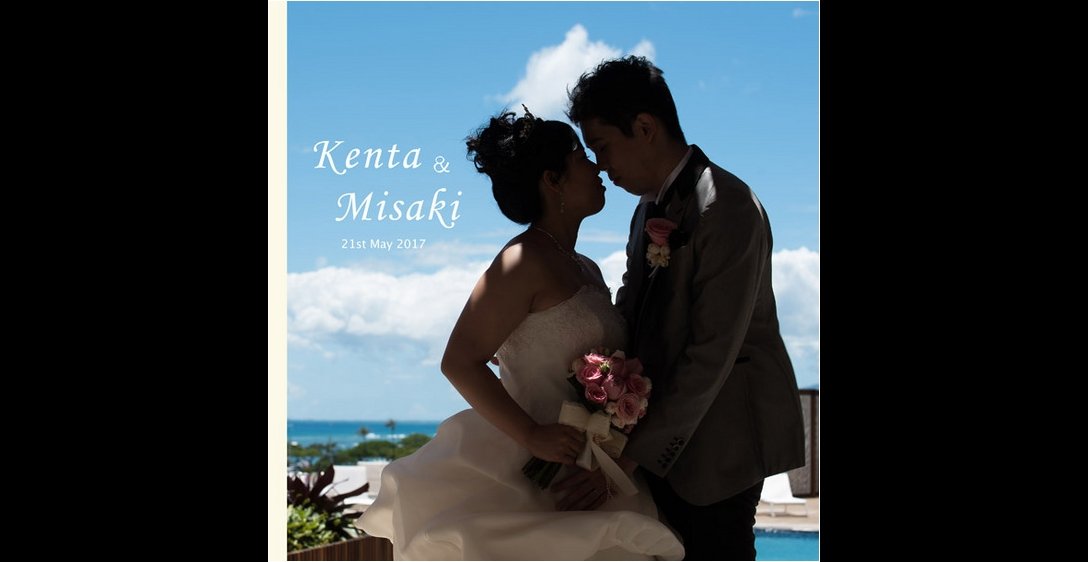 ハワイのロケーション撮影、挙式、新婚旅行、日本での1.5次会を合わせた見ごたえあるアルバムです。1頁目：結婚式アルバム
