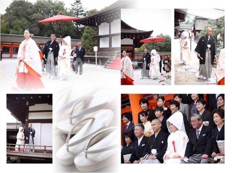 披露宴は京の町家の佇まいを感じさせるくろちくブライダル。4頁目：結婚式アルバム