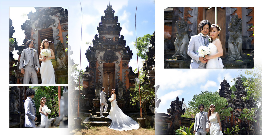 まずはバリ島ならではの観光地、寺院での撮影です。3頁目：結婚式アルバム