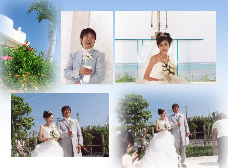 式場は沖縄アクアグレイスチャペル。3頁目：結婚式アルバム