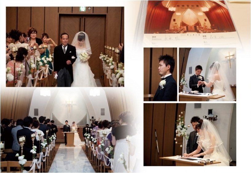 
挙式は神戸メリケンパークオリエンタルホテルにて。4頁目：結婚式アルバム