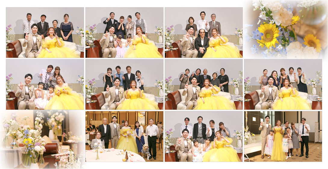 25〜26ページ：黄色いドレスでのテーブルごとの写真