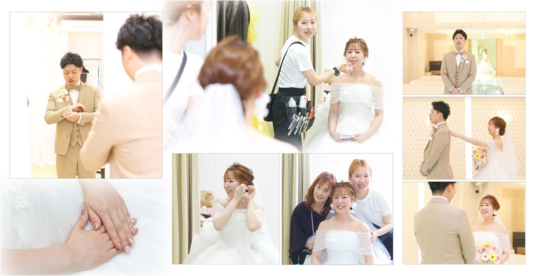 1〜2ページ：お支度のシーンと、手を重ねたパーツ写真