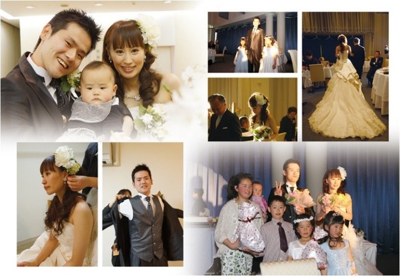 家族３人でのお写真がなんとも微笑ましく幸せいっぱいに目に映ります。6頁目：結婚式アルバム