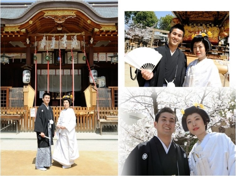 挙式は神戸市の本住吉神社。2頁目：結婚式アルバム