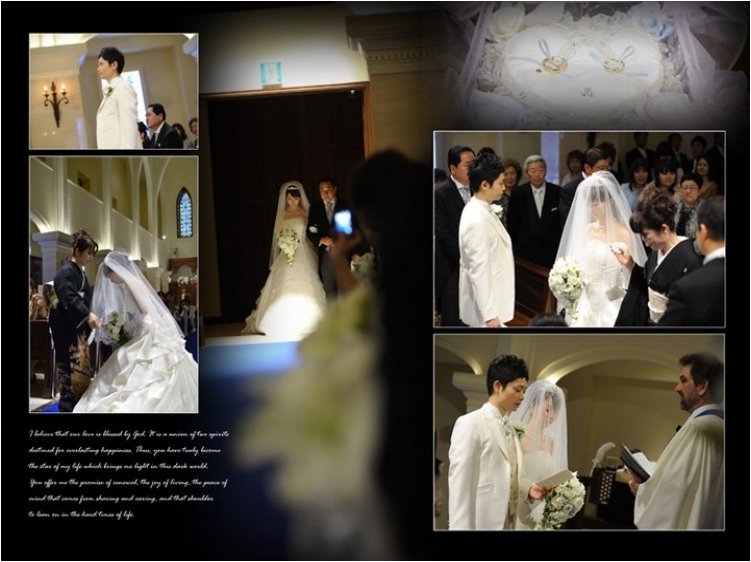 
挙式会場は福岡県のアニヴェルセル 福岡シェフズガーデン。2頁目：結婚式アルバム