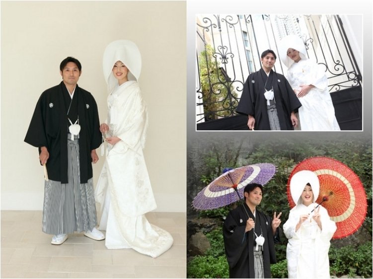 前撮りは和装で行われました。2頁目：結婚式アルバム