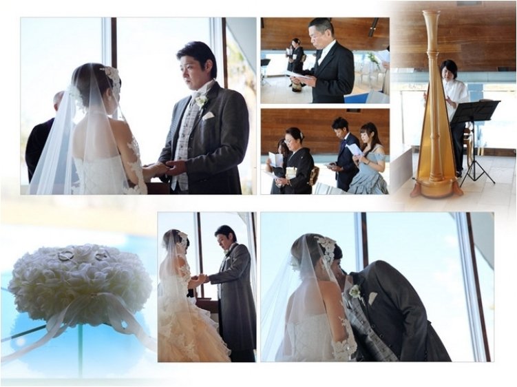 
ぬくもりのある木の天井や扉にロイヤルブルーのバージンロードが映えたこちらの挙式会場は北九州にあるザマティルタスイート。3頁目：結婚式アルバム