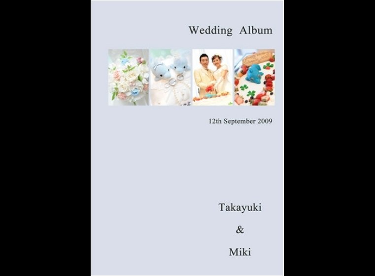 和装の前撮り、挙式披露宴、二次会の様子を収めたアルバムです。1頁目：結婚式アルバム