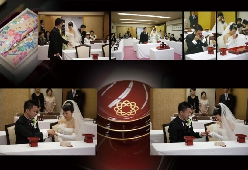 
挙式を無事終えられたお二人は披露宴会場のホテルモントレ横浜へ。4頁目：結婚式アルバム