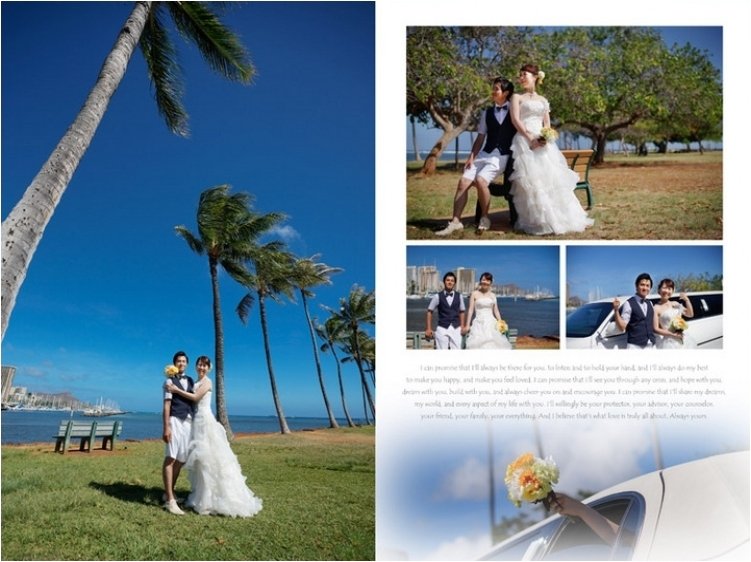 シャッフルページには旅行の様子も収め充実の一冊。8頁目：結婚式アルバム