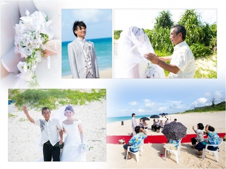 列席者もかりゆしをまとい沖縄ならではの挙式になりました。3頁目：結婚式アルバム
