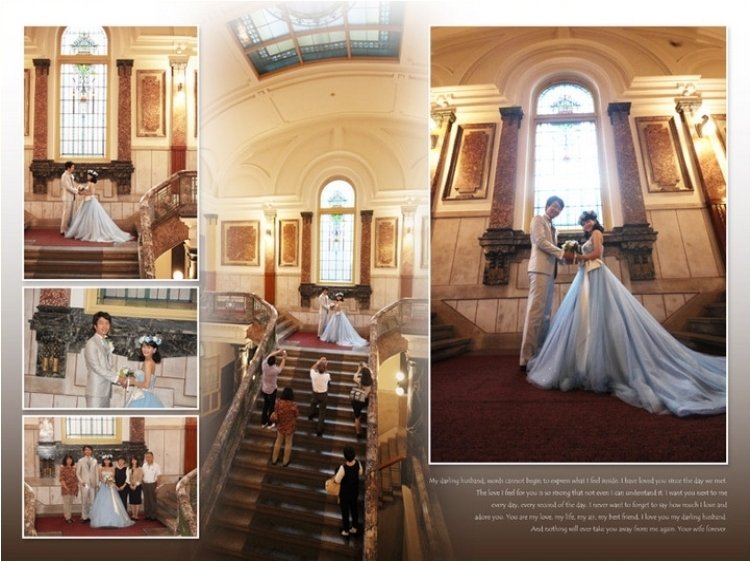 
洋装は名古屋市政資料館で撮影されました。5頁目：結婚式アルバム