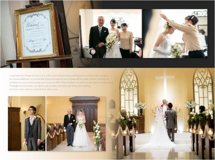 内装や照明使いなど非常に写真映えする撮影をすることができ、人気の高い式場です。3頁目：結婚式アルバム