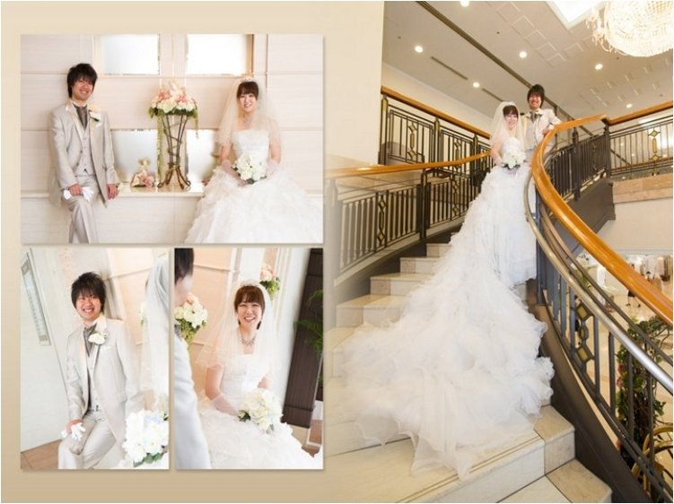 
式場はホテルベルクラシック東京でチャペルは独立型、正統派のクラシカルな雰囲気です。4頁目：結婚式アルバム