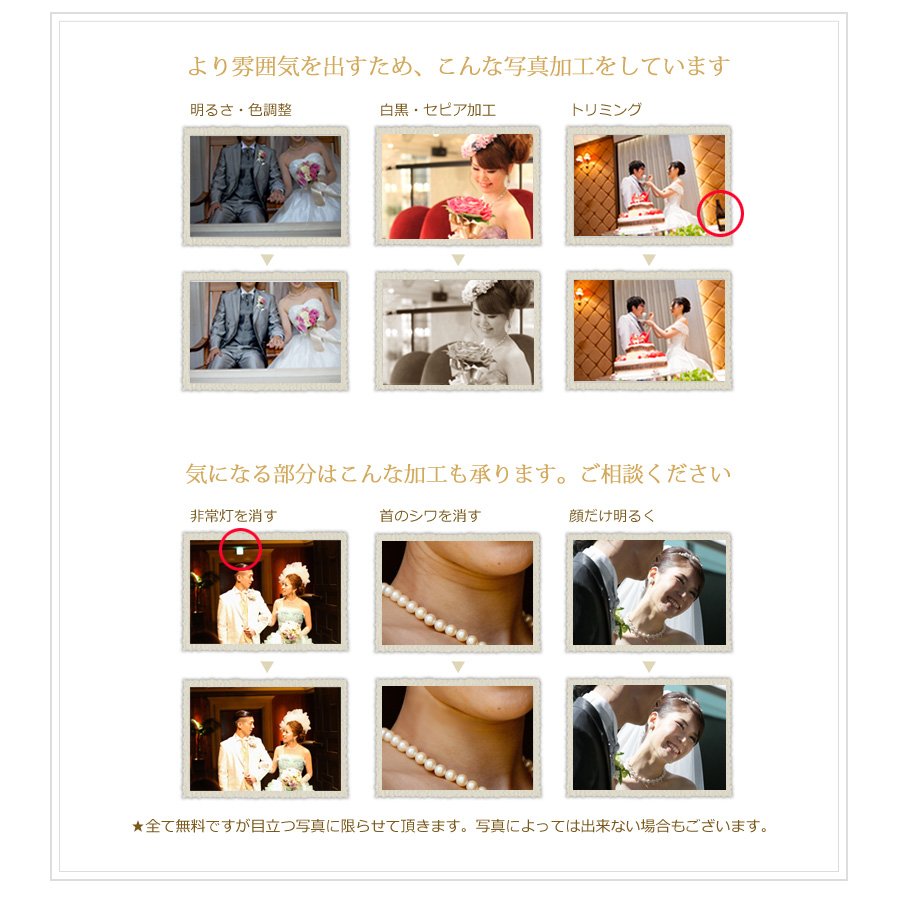 結婚式のウェディングアルバムの加工例